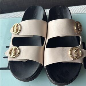 Coach Cream and Gold Sandals with Metallic Logo